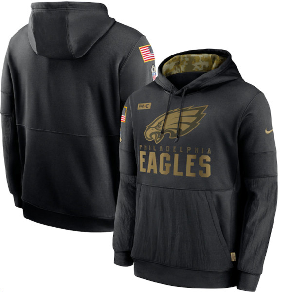 Men's Philadelphia Eagles Black NFL 2020 Salute To Service Sideline Performance Pullover Hoodie
